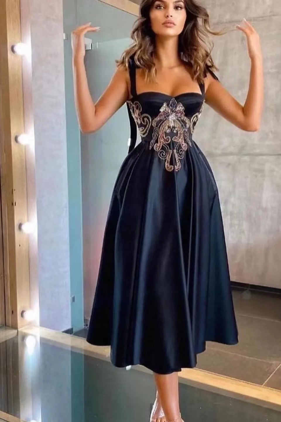 A-Line Evening Dress with Appliques - Gorgeous Straps-BallBride