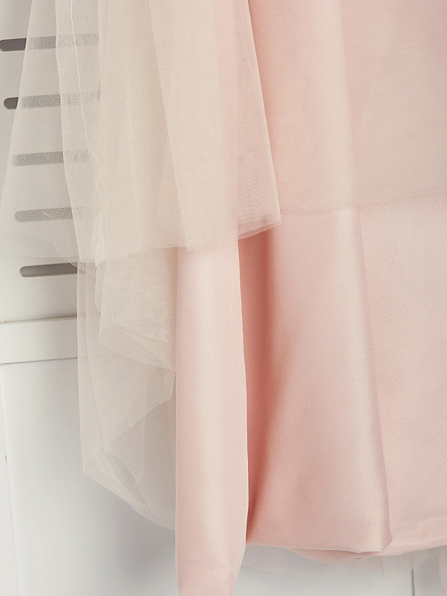 A-Line Halter Neck Floor Length Tulle Junior Bridesmaid Dress with Ruching-BallBride