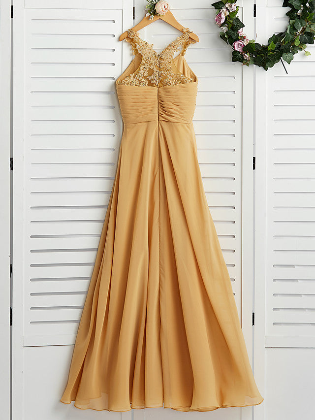 A-Line Halter Neck Flower Girl Dress with Chiffon and Appliques-BallBride