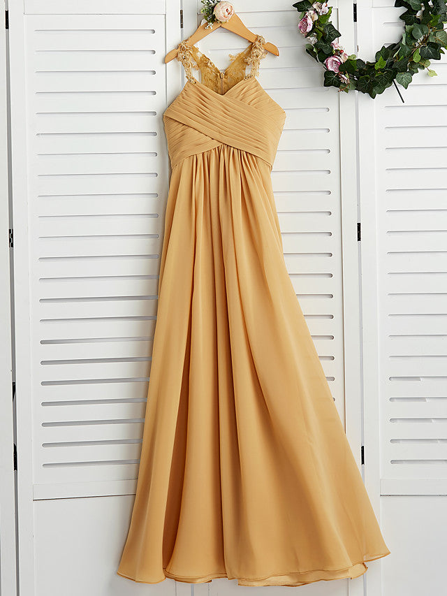 A-Line Halter Neck Flower Girl Dress with Chiffon and Appliques-BallBride