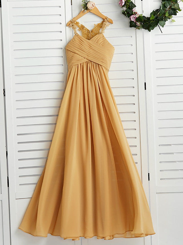 A-Line Halter Neck Flower Girl Dress with Chiffon and Appliques-BallBride