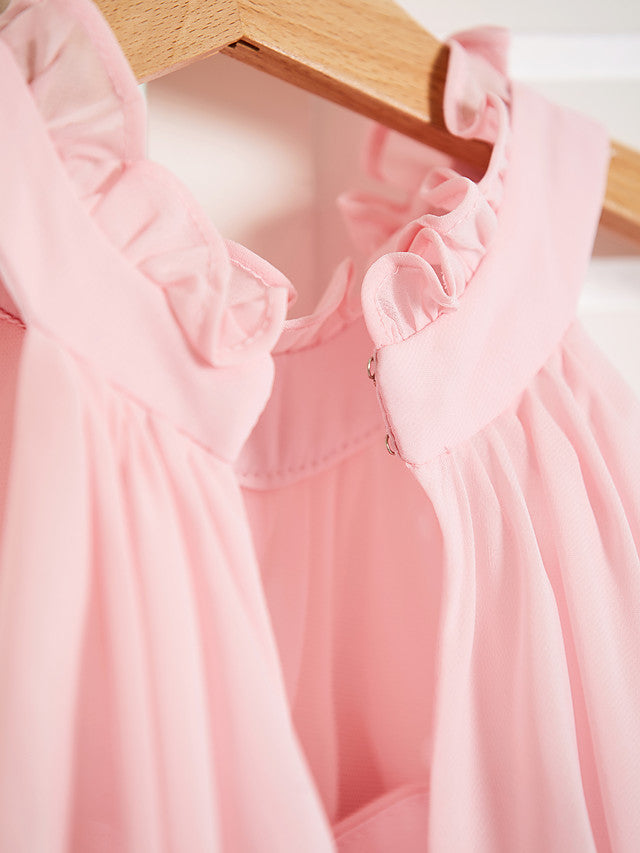 A-Line High Neck Floor Length Chiffon Junior Flower Girl Dress with Ruffles Ruching-BallBride
