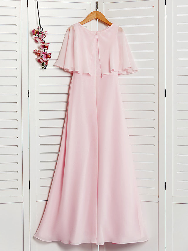 A-Line Jewel Half Sleeves Dress with Ruffles for Flower Girls-BallBride