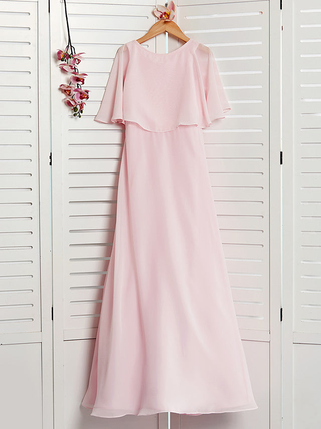 A-Line Jewel Half Sleeves Dress with Ruffles for Flower Girls-BallBride