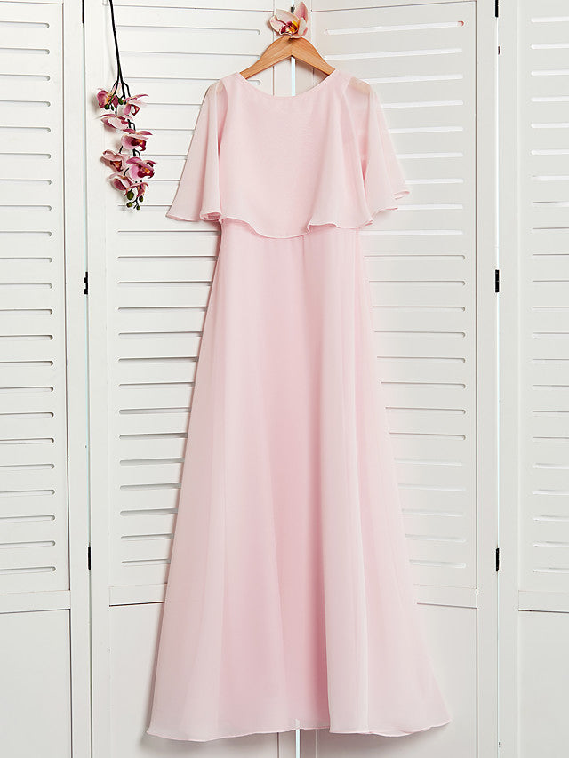A-Line Jewel Half Sleeves Dress with Ruffles for Flower Girls-BallBride