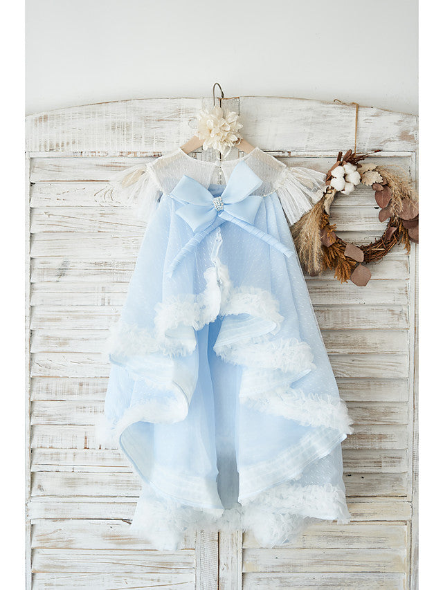 A-Line Jewel Neck Flower Girl Dress with Tulle and Pearls Appliques-BallBride