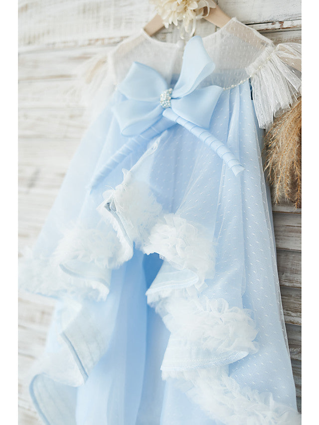 A-Line Jewel Neck Flower Girl Dress with Tulle and Pearls Appliques-BallBride