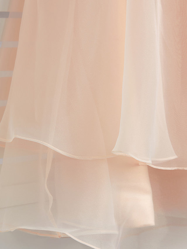 A-Line Jewel Neck Organza Satin Flower Girl Dress With Beading Tier-BallBride