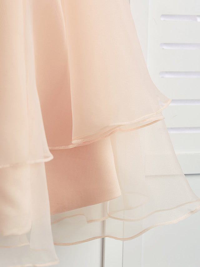 A-Line Jewel Neck Organza Satin Flower Girl Dress With Beading Tier-BallBride