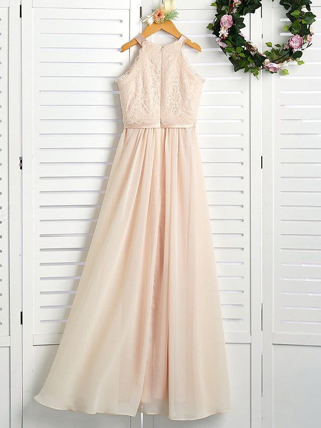 A-Line Junior Bridesmaid Dress with Chiffon Lace Sash & Ribbon-BallBride