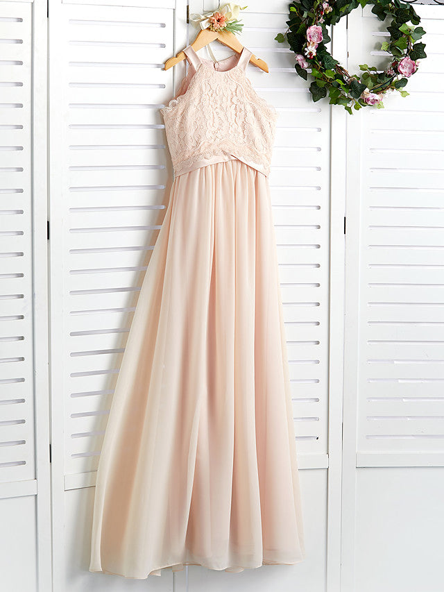 A-Line Junior Bridesmaid Dress with Chiffon Lace Sash & Ribbon-BallBride