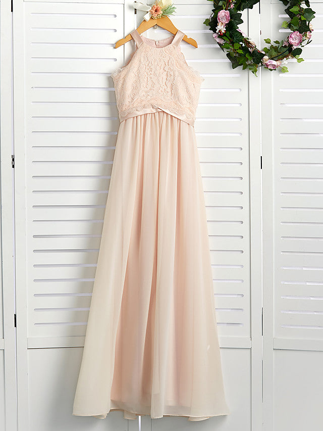 A-Line Junior Bridesmaid Dress with Chiffon Lace Sash & Ribbon-BallBride