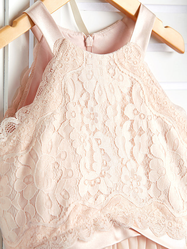 A-Line Junior Bridesmaid Dress with Chiffon Lace Sash & Ribbon-BallBride