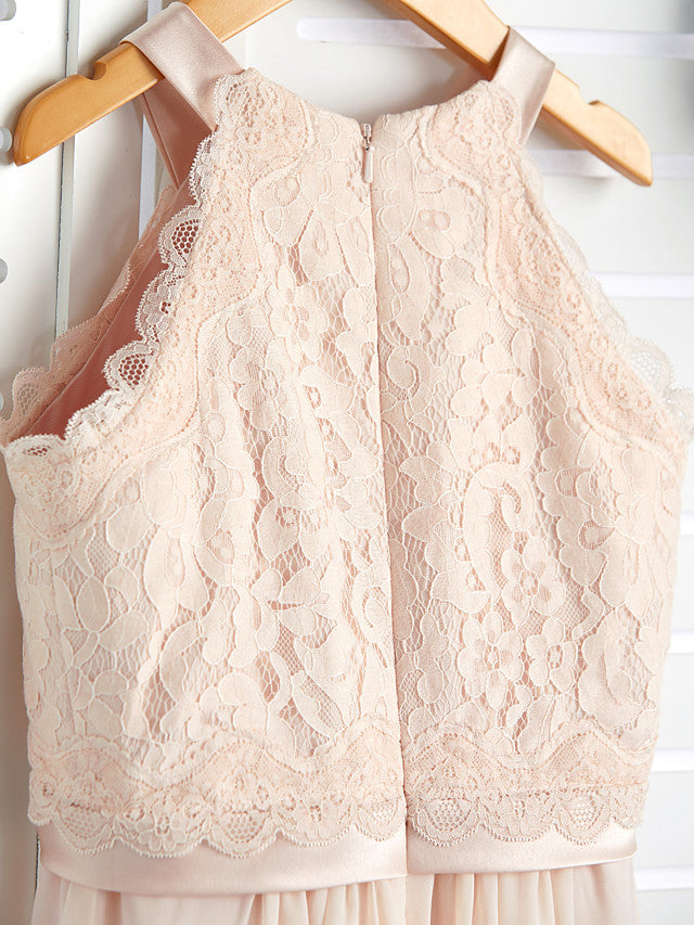 A-Line Junior Bridesmaid Dress with Chiffon Lace Sash & Ribbon-BallBride