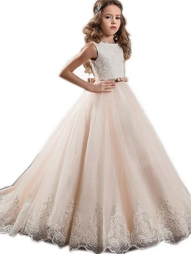A-Line Junior Bridesmaid Dress with Sash Ribbon and Appliques-BallBride