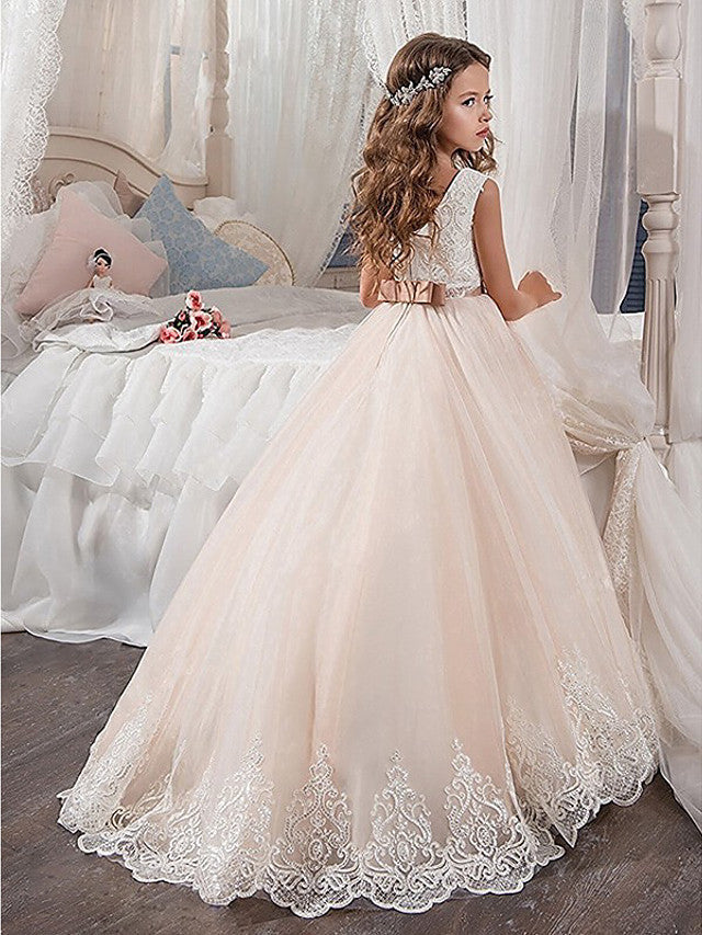 A-Line Junior Bridesmaid Dress with Sash Ribbon and Appliques-BallBride