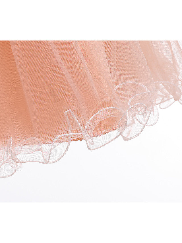 A-Line Knee Length Wedding / Party Dress - Tulle / Matte Satin / Poly&Cotton Blend Jewel Neck with Lace / Bow(S) / Beading-BallBride