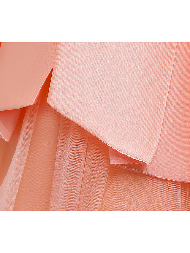 A-Line Knee Length Wedding / Party Dress - Tulle / Matte Satin / Poly&Cotton Blend Jewel Neck with Lace / Bow(S) / Beading-BallBride