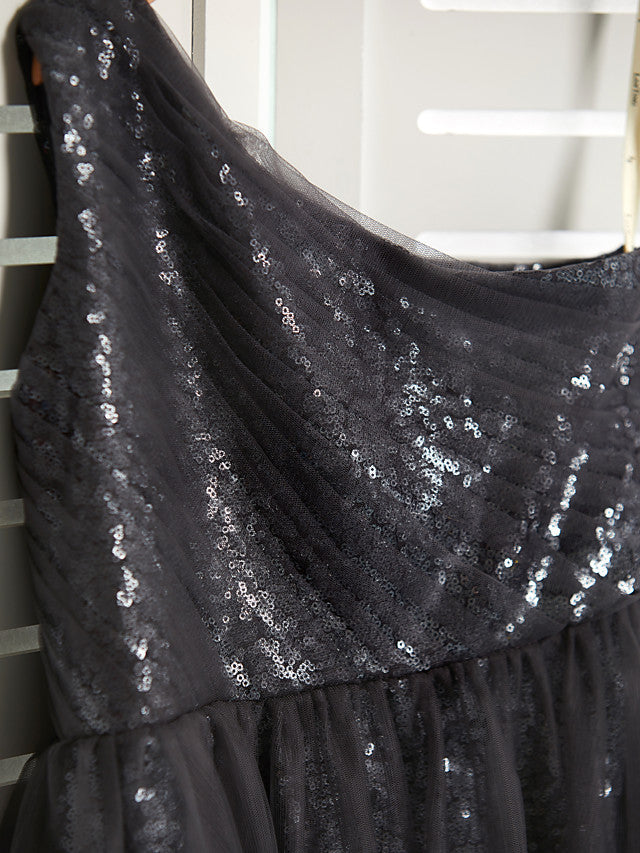 A-Line One Shoulder Flower Girl Dress Maxi Tulle with Beading-BallBride