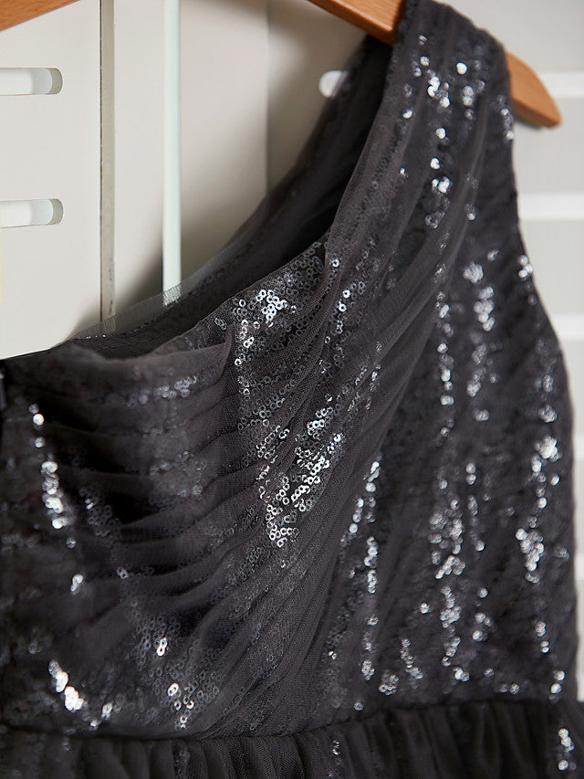 A-Line One Shoulder Flower Girl Dress Maxi Tulle with Beading-BallBride