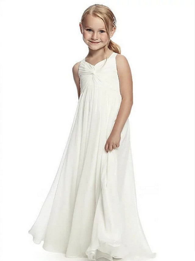 A-Line Round Neck Chiffon Junior Bridesmaid Dress With Side Draping for First Communion-BallBride