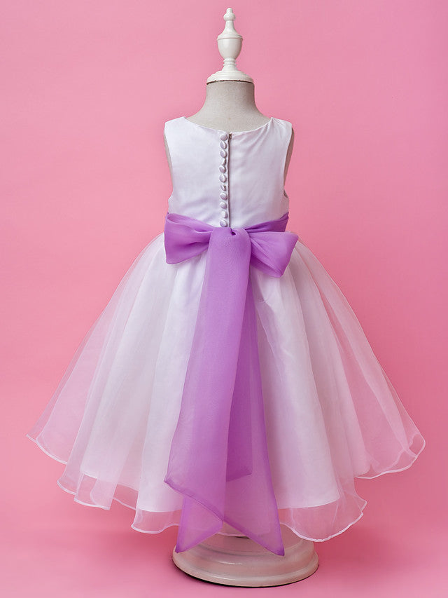 A-Line Satin Sleeveless Jewel Flower Girl Dress with Buttons-BallBride