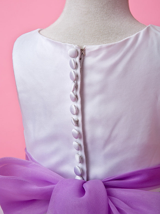 A-Line Satin Sleeveless Jewel Flower Girl Dress with Buttons-BallBride