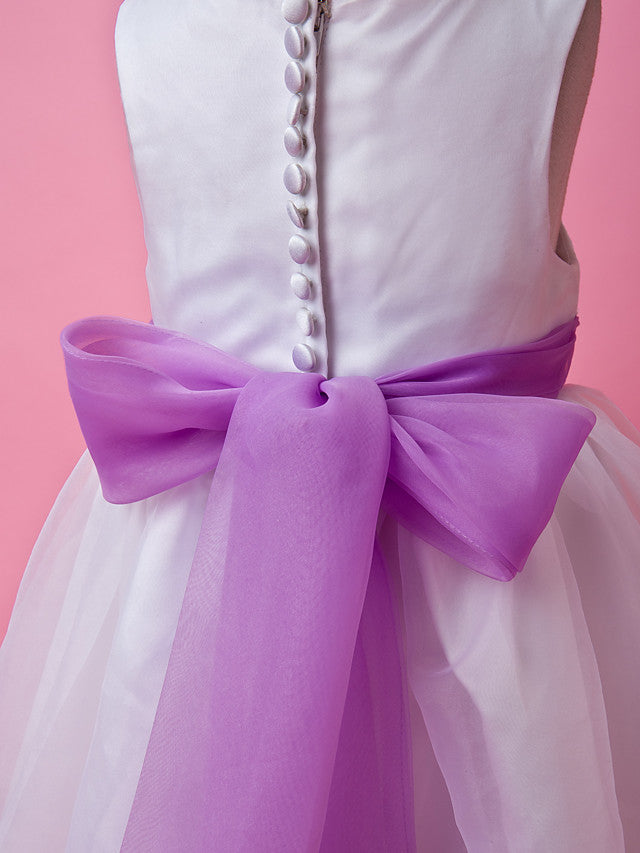A-Line Satin Sleeveless Jewel Flower Girl Dress with Buttons-BallBride