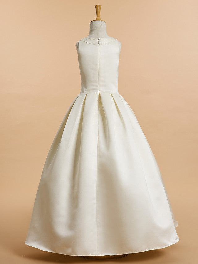 A-Line Satin Sleeveless V Neck Flower Girl Dresses with Bow-BallBride