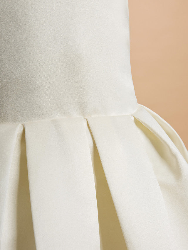 A-Line Satin Sleeveless V Neck Flower Girl Dresses with Bow-BallBride
