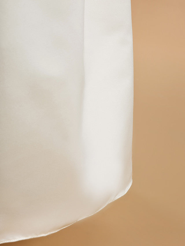 A-Line Satin Sleeveless V Neck Flower Girl Dresses with Bow-BallBride