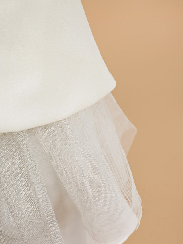 A-Line Satin Sleeveless V Neck Flower Girl Dresses with Bow-BallBride