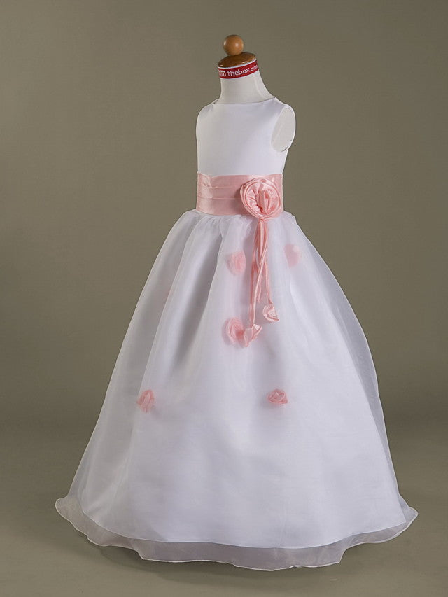 A-Line Sleeveless Bateau Neck Flower Girl Dresses with Organza Satin and Ruched Ruffles-BallBride