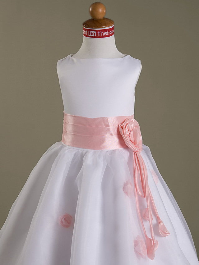 A-Line Sleeveless Bateau Neck Flower Girl Dresses with Organza Satin and Ruched Ruffles-BallBride