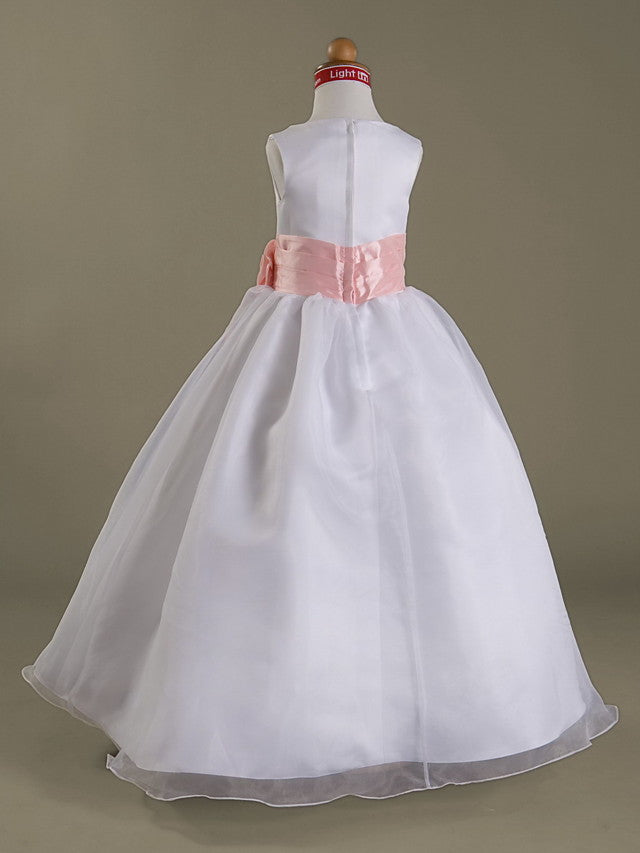 A-Line Sleeveless Bateau Neck Flower Girl Dresses with Organza Satin and Ruched Ruffles-BallBride