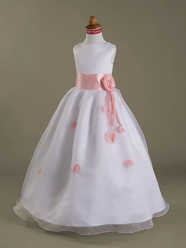 A-Line Sleeveless Bateau Neck Flower Girl Dresses with Organza Satin and Ruched Ruffles-BallBride