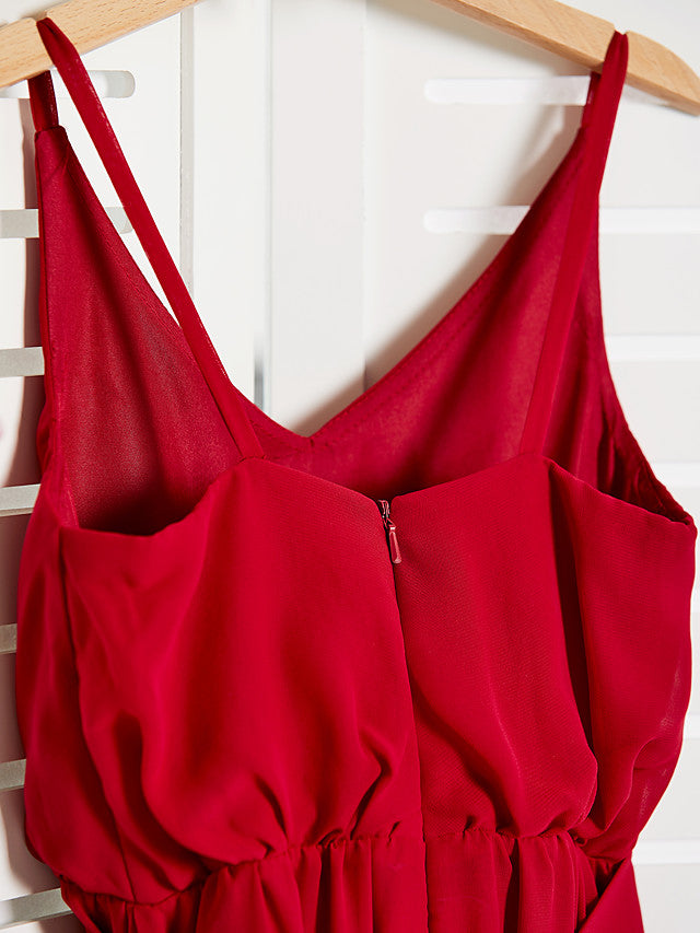 A-Line Spaghetti Strap Floor Length Chiffon Junior Bridesmaid Dress with Sash Ribbon and Ruching-BallBride