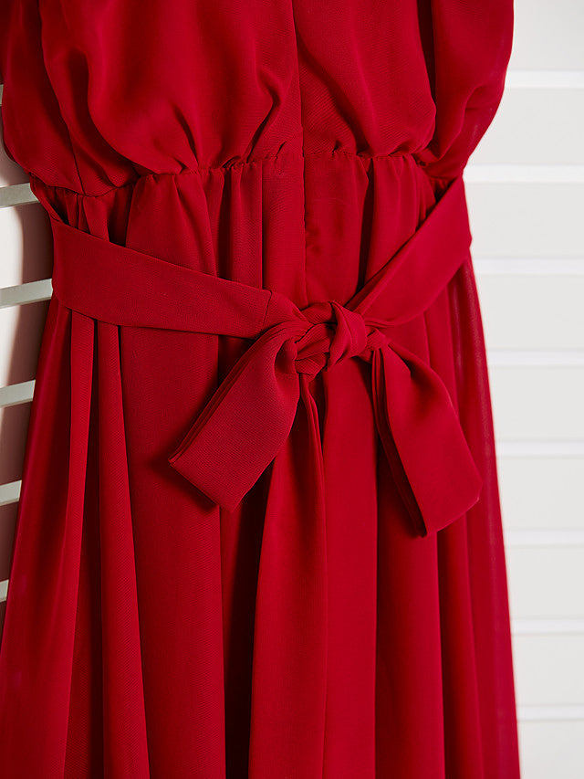 A-Line Spaghetti Strap Floor Length Chiffon Junior Bridesmaid Dress with Sash Ribbon and Ruching-BallBride