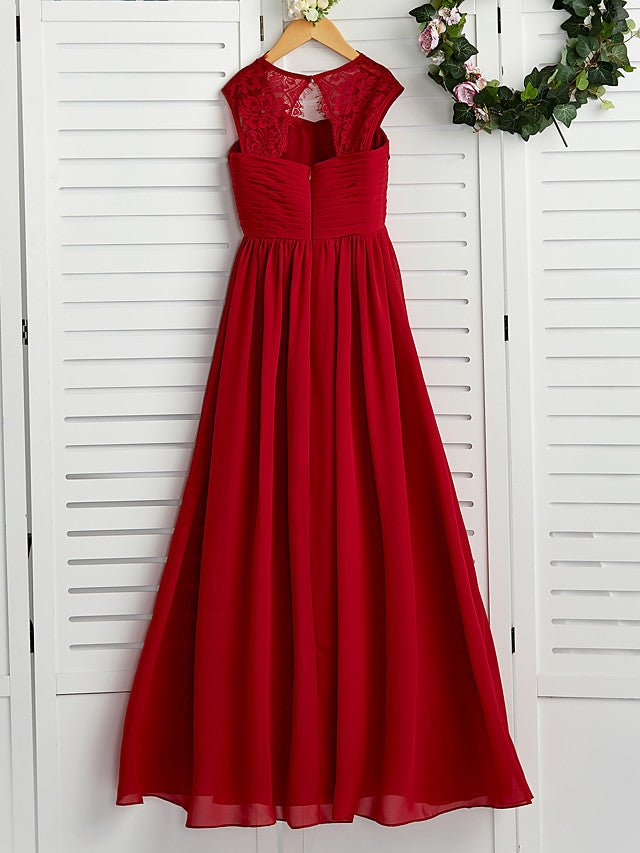 A-Line Square Neck Flower Girl Dress with Lace Ruching-BallBride
