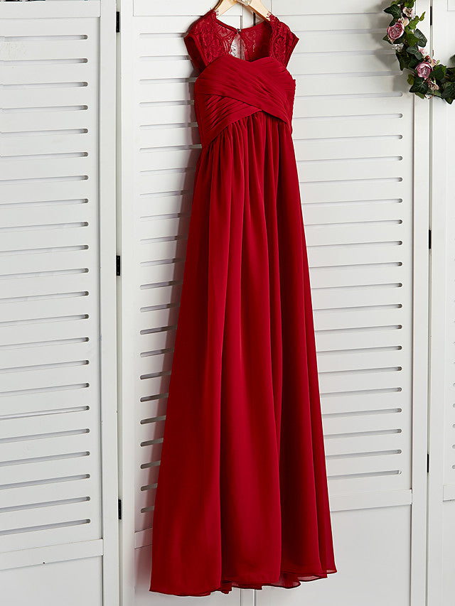 A-Line Square Neck Flower Girl Dress with Lace Ruching-BallBride