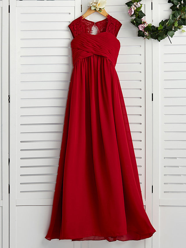 A-Line Square Neck Flower Girl Dress with Lace Ruching-BallBride