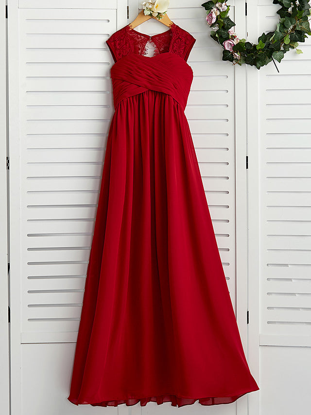 A-Line Square Neck Flower Girl Dress with Lace Ruching-BallBride