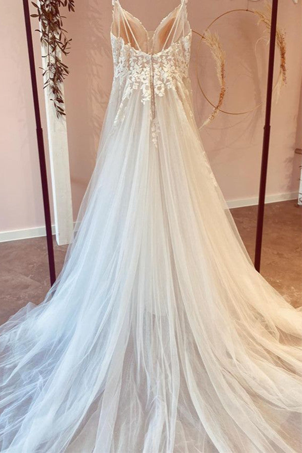 A-Line Sweetheart Appliques Lace Floor-length Wedding Dress with Ruffles Tulle-BallBride
