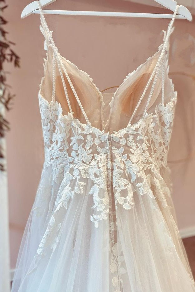 A-Line Sweetheart Appliques Lace Floor-length Wedding Dress with Ruffles Tulle-BallBride