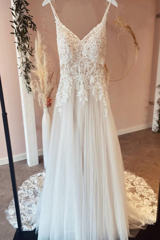 A-Line Sweetheart Wedding Dress with Lace Appliques-BallBride