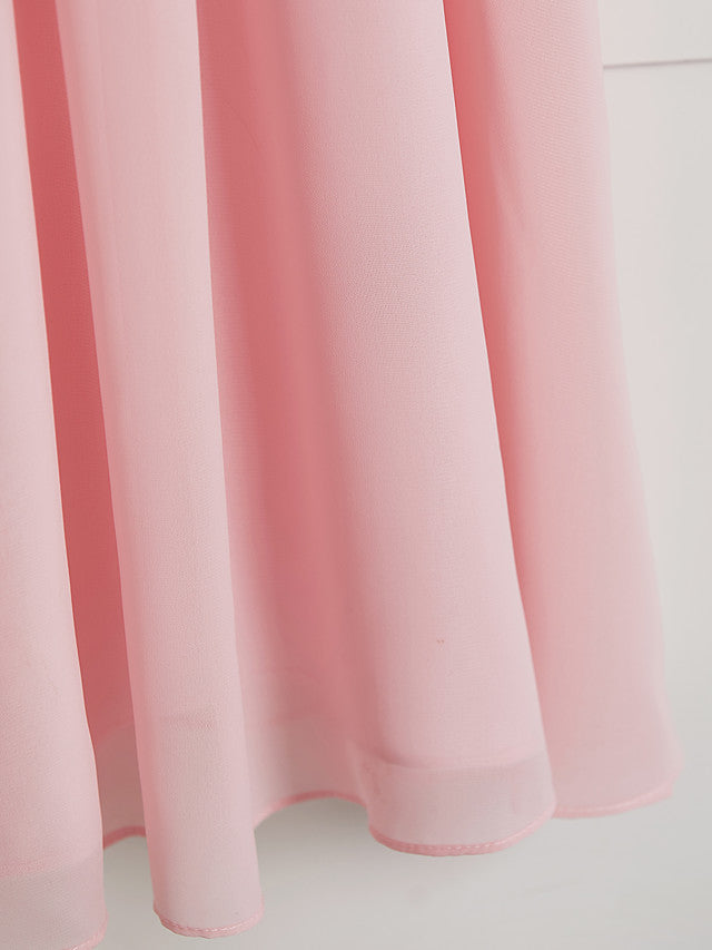 A-Line V Neck Floor Length Chiffon Junior Flower Girl Dress With Ruffles Ruching for Weddings and Parties-BallBride