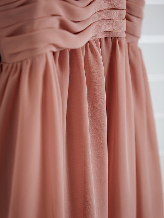 A-Line V Neck Flower Girl Dress with Pleats Ruching and Maxi Chiffon-BallBride