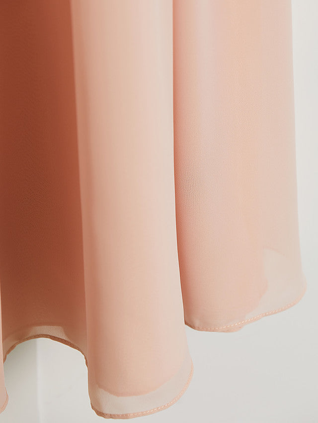 A-Line V Neck Maxi Chiffon Junior Flower Girl Dress With Sash Ribbon Ruching-BallBride