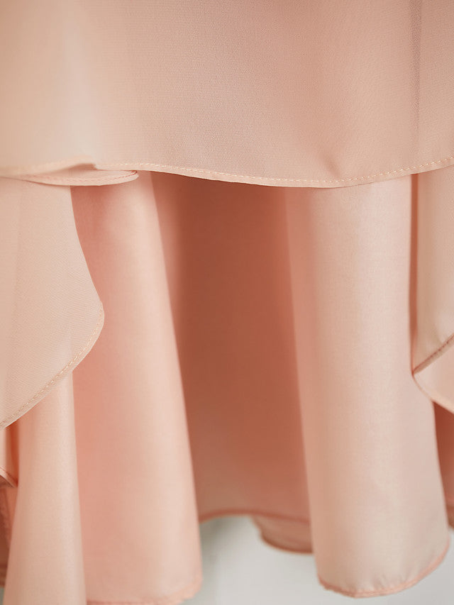 A-Line V Neck Maxi Chiffon Junior Flower Girl Dress With Sash Ribbon Ruching-BallBride