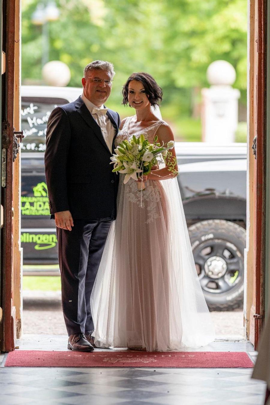 A-Line Wedding Dress with Lace Appliques and Backless Design - Simple Deep V-neck Floor-length Tulle-BallBride